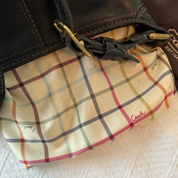 COACH Bleecker 11415 Smooth Black Leather Shoulder Bag Tattersall Lining - Picture 9 of 13